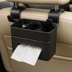 Backseat Car Hooks with Storage Box and Tissue Holder Combo