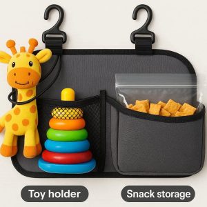 Kids Car Seat Hooks with Toy Holder and Snack Storage Pockets