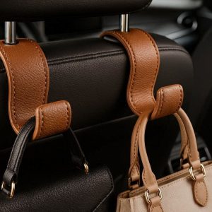 Leather Wrapped Car Seat Hooks Luxury Hangers for Purses and Handbags